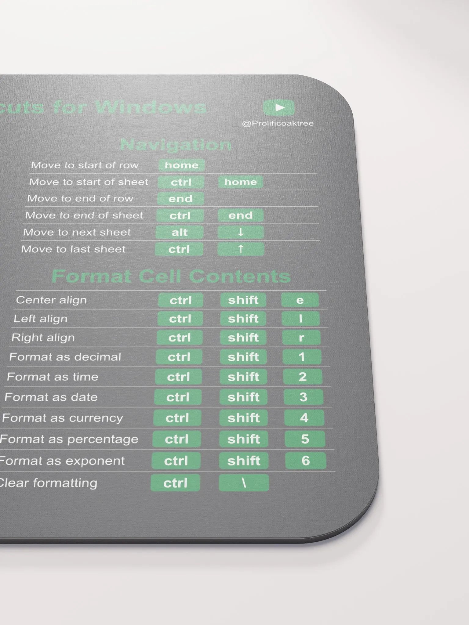 Keyboard Shortcuts Mouse Pad for Windows - Google Sheets product image (5)