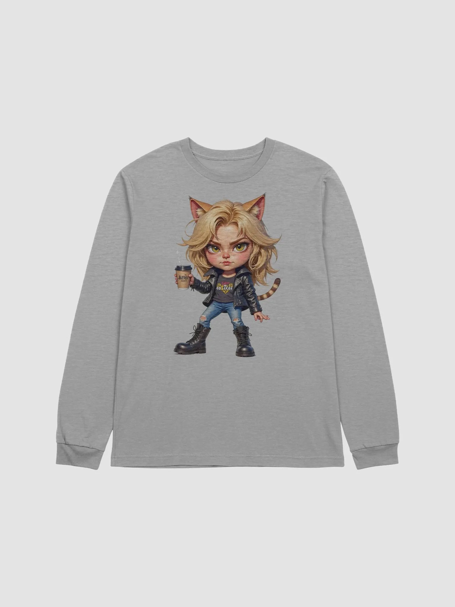 Confident Cat-Eared Coffee Lover Long Sleeve Tee product image (12)