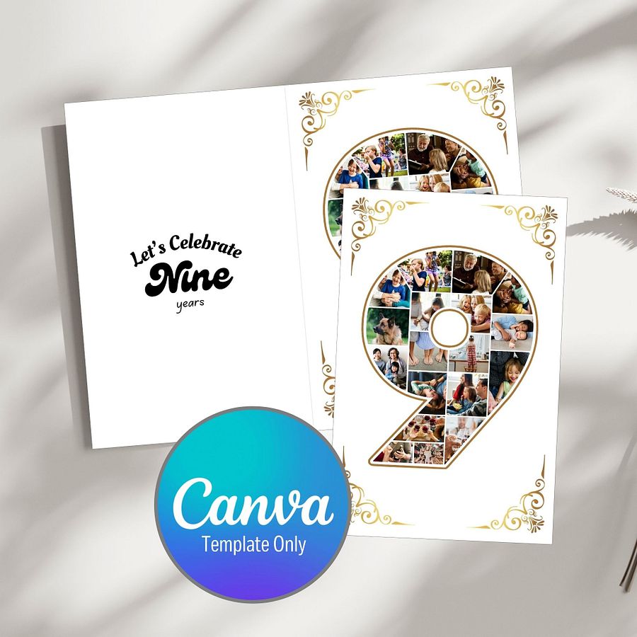 Nine Year Celebration Card Photo Collage Canva Template product image (1)