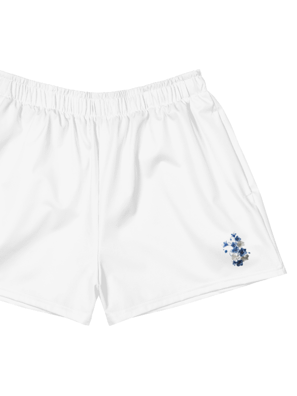Women's Athletic Shorts, White With Blue Flowers product image (1)