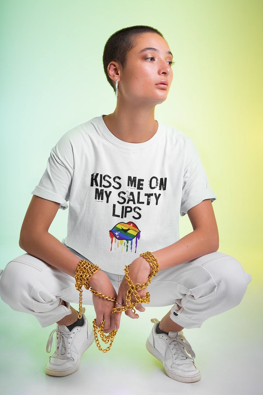 LGBTQ+ T-Shirt - Kiss Me On My Salty Lips Rainbow (White) product image (1)