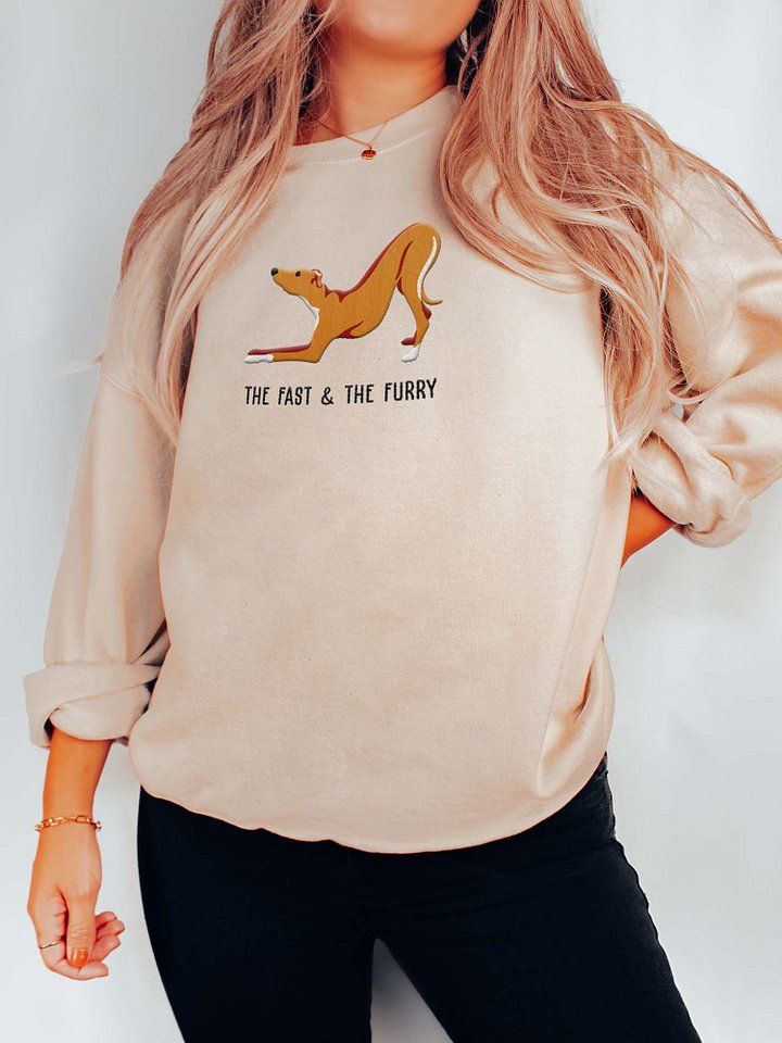 The Fast & the Furry Sweatshirt (Embroidered) of an Italian Greyhound(Brown) product image (2)