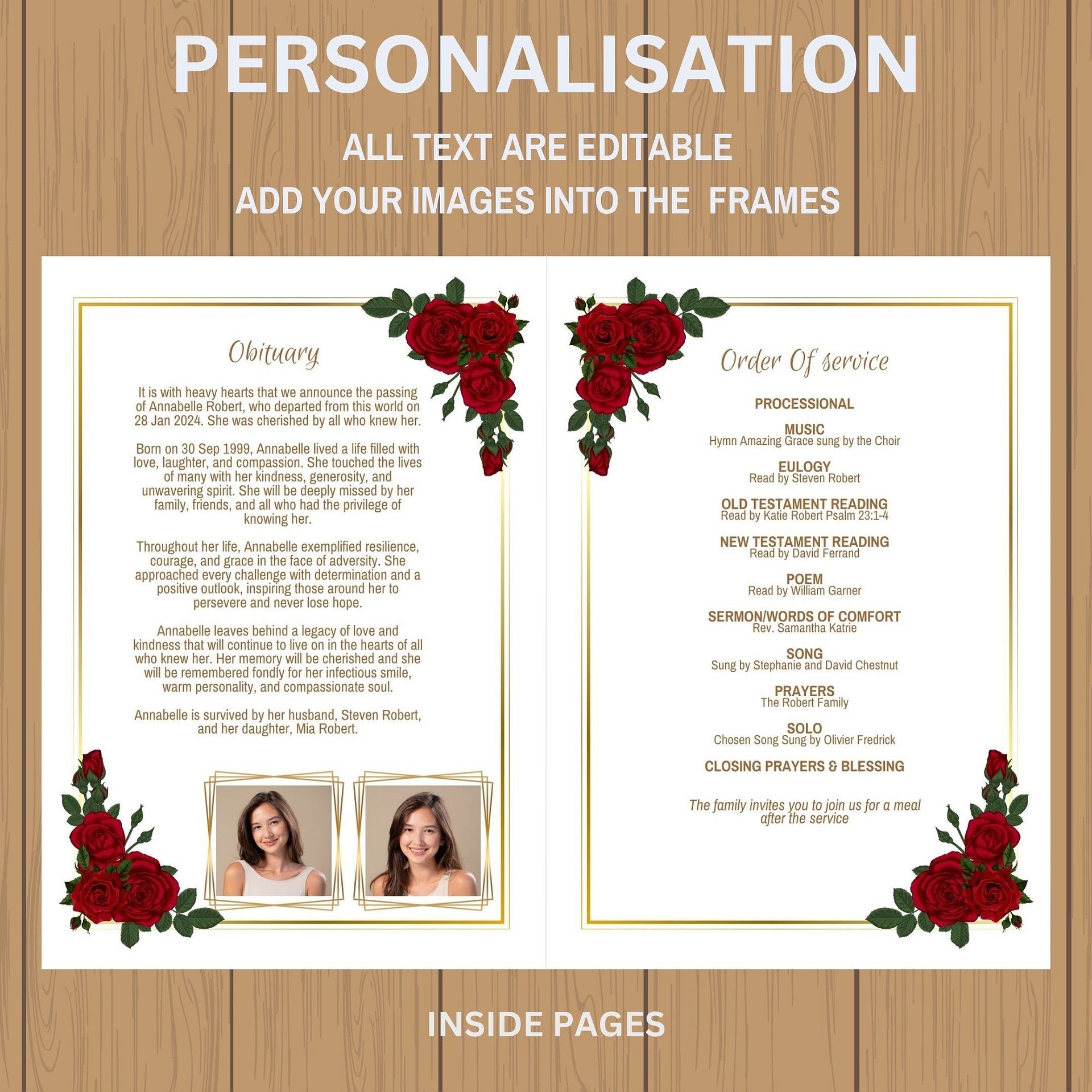Red Roses Funeral Program Canva Template product image (7)