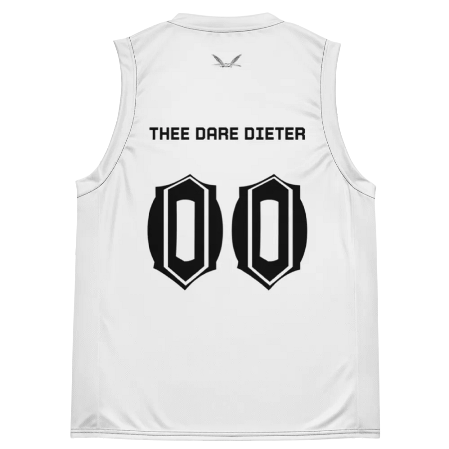 Capital THEE DARE DIETER - White - Recycled Unisex Basketball Jersey - White HApex Gear Black Logo product image (11)