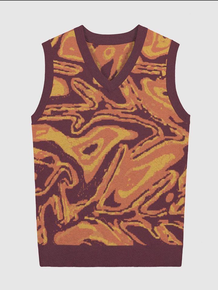 Burgundy Japanese Fiery Abstract Knitted Relaxed Vest product image (1)