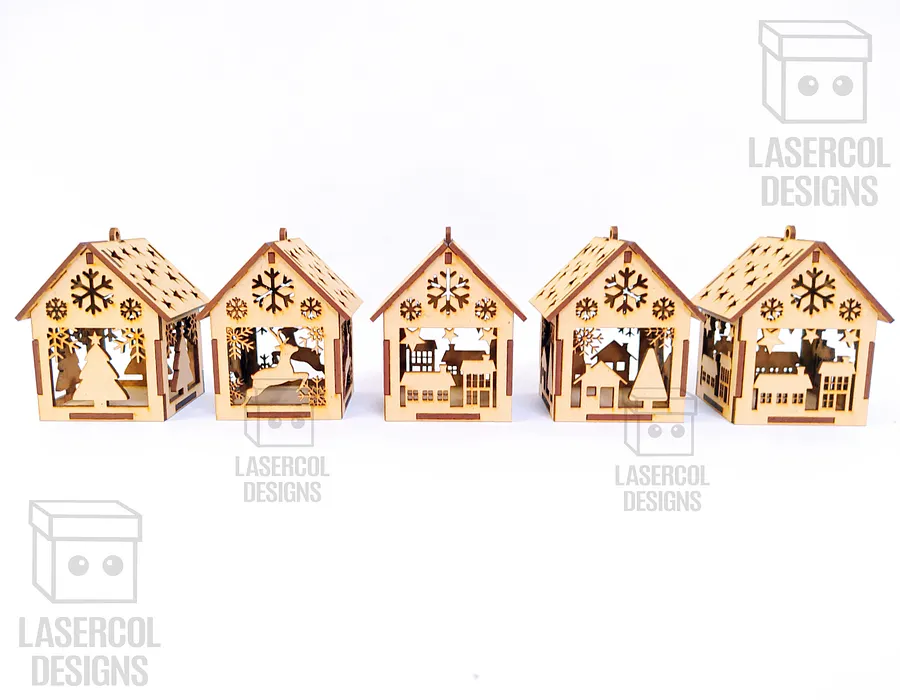 Christmas House Ornaments Set 3 (2 Sizes, 5 Styles) - Laser Cut Files product image (5)