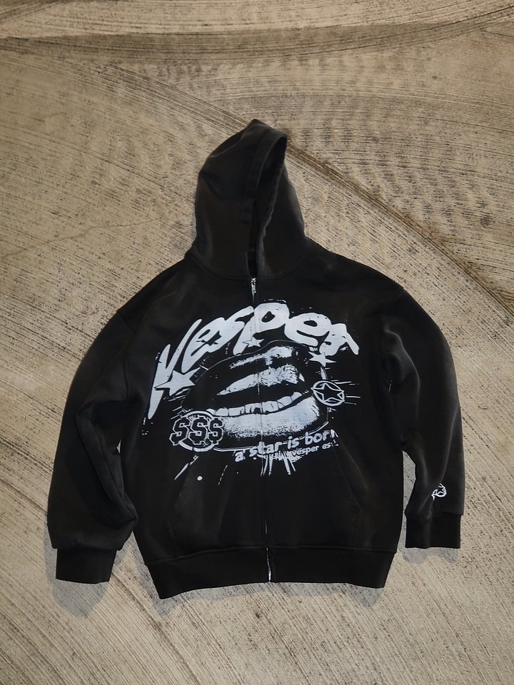 "Born A Star" Black Acid Wash Zip Up product image (1)