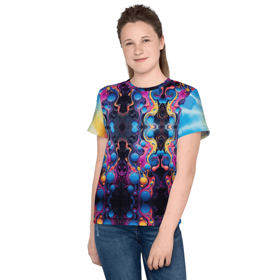 Vibrant Liquid Bubbles Tie Dye Youth T-Shirt product image (5)