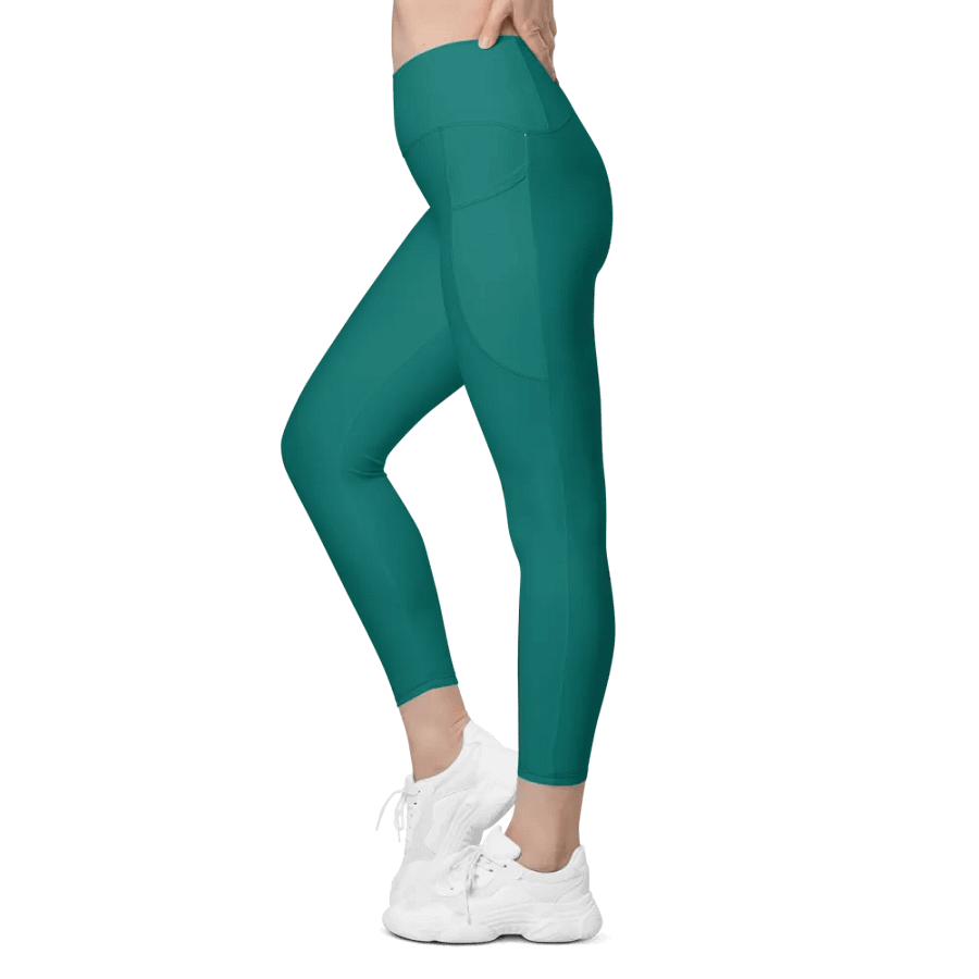 Plain Deep Sea Green Light Summer Women's High Waisted Premium Crossover Leggings with Pockets by Treasure Pie product image (11)