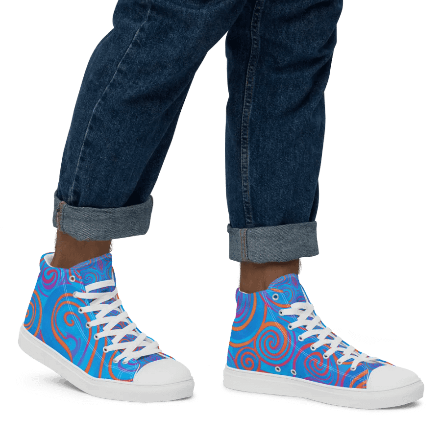 Funky Blue Dreams Liquid Tie-Dye Men's High-Top Canvas Shoes product image (8)