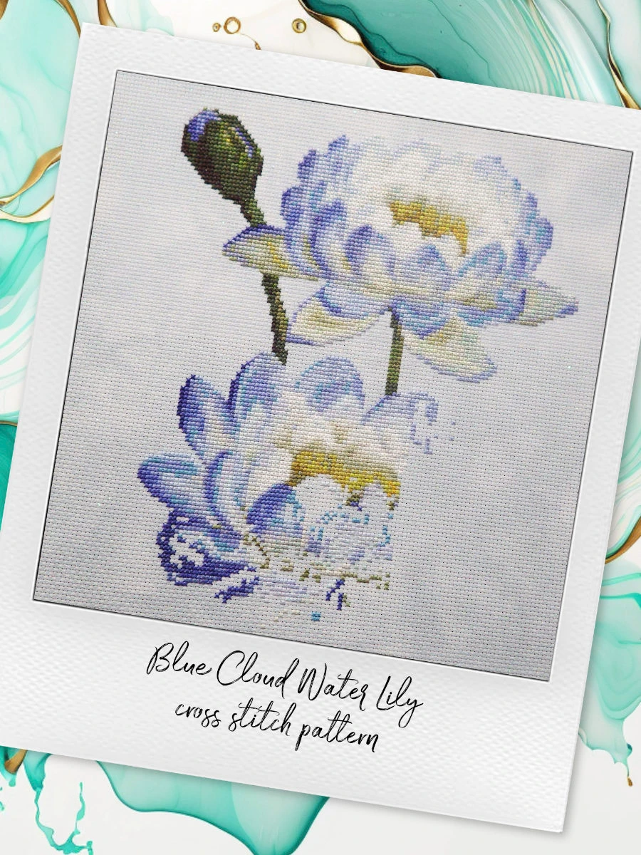 Blue Cloud Water Lily: Floral Cross Stitch Pattern PDF product image (5)