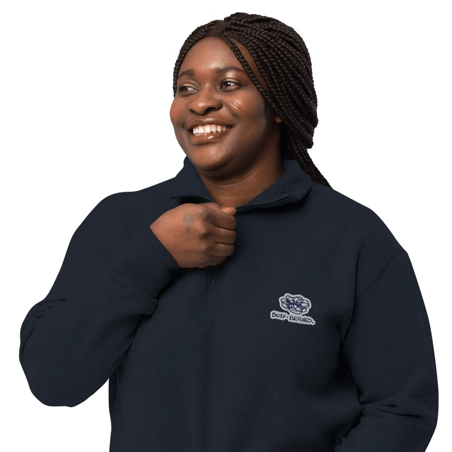 BUSY-BRAINED (navy bubble design) embroidered quarter zip product image (8)