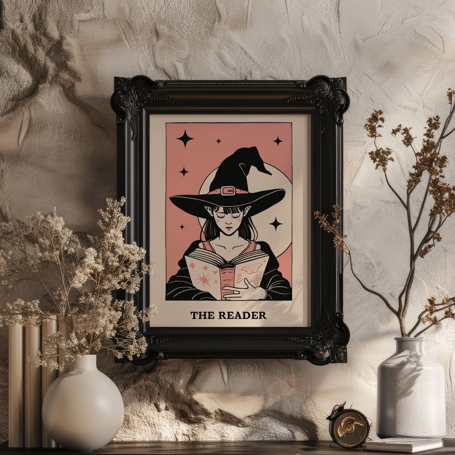 Pastel Pink& Black The Reader Tarot Card Art Print product image (26)