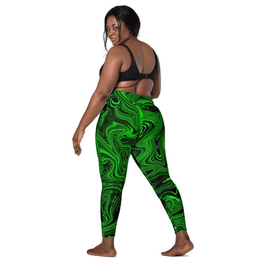 Leggings with Pockets - Green and Black Fluid Swirls product image (8)