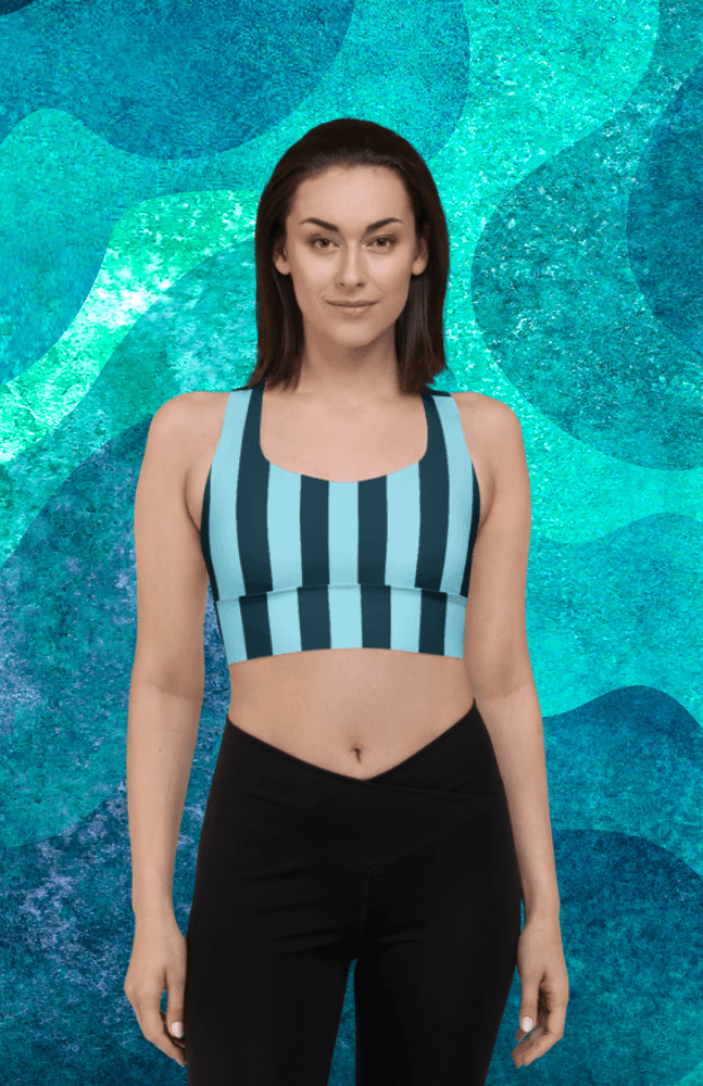Blue Stripe Longline Sports Bra - UPF50+ protection product image (1)