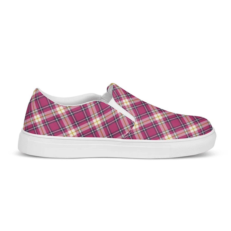 Hot Pink and Navy Blue Plaid Women's Slip-On Shoes product image (5)