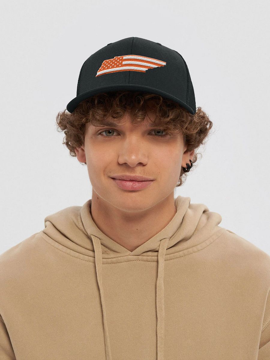 Orange American Flag Tennessee State Trucker Hat product image (5)