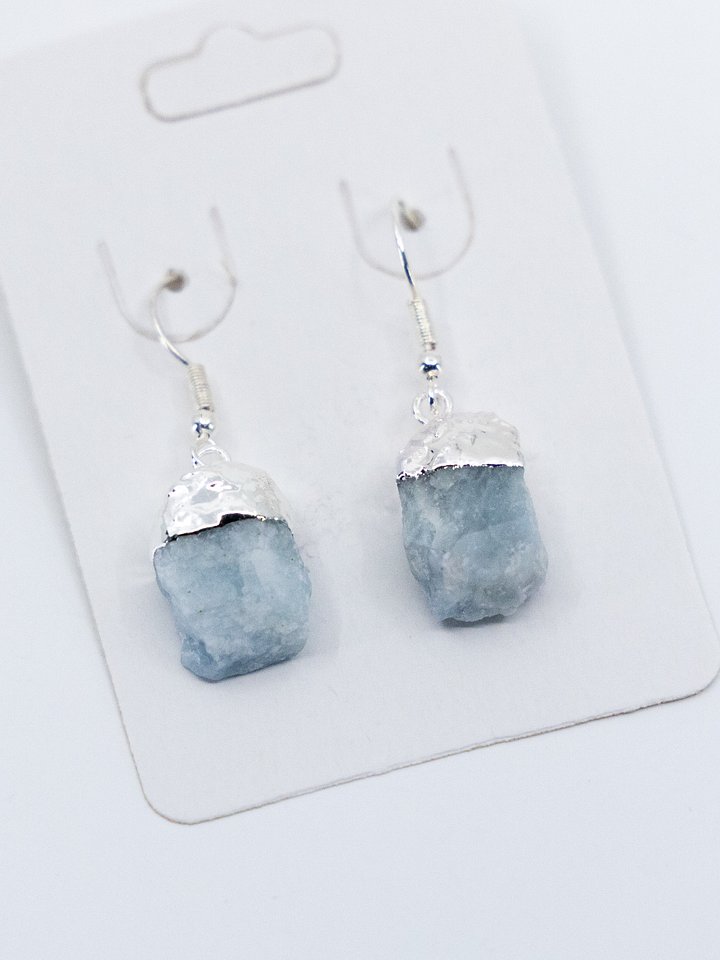 Raw Aquamarine Crystal Silver Earrings product image (1)