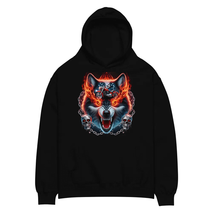 Flaming Wolf Biker Oversized Hoodie #39 product image (2)