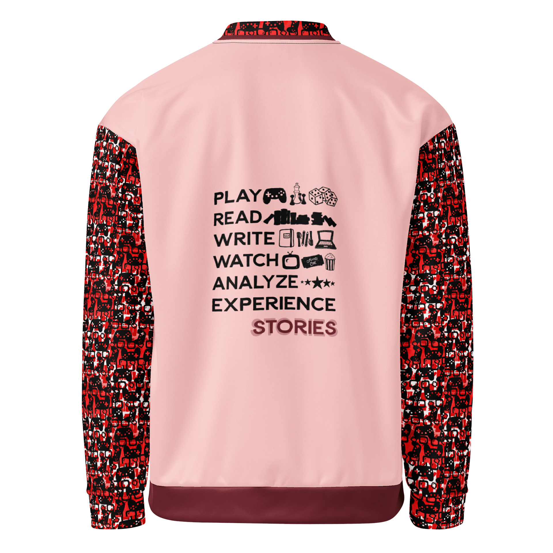 Experience Stories Unisex Bomber Jacket (Red, Coral, and Black) product image (1)
