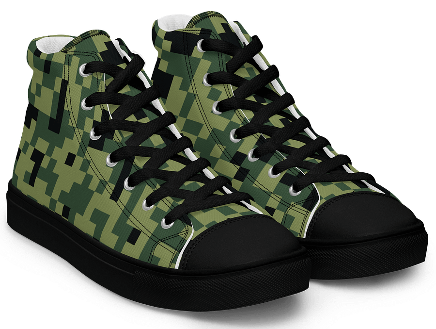 Military Green Camouflage Pixels Camo Pattern Women's High Top Canvas Shoes product image (4)