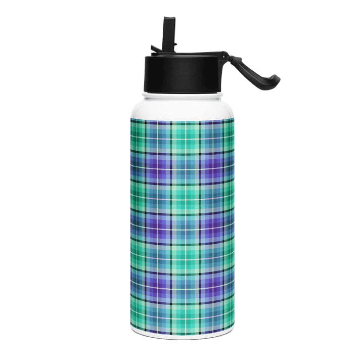Bright Green and Purple Plaid Water Bottle product image (2)