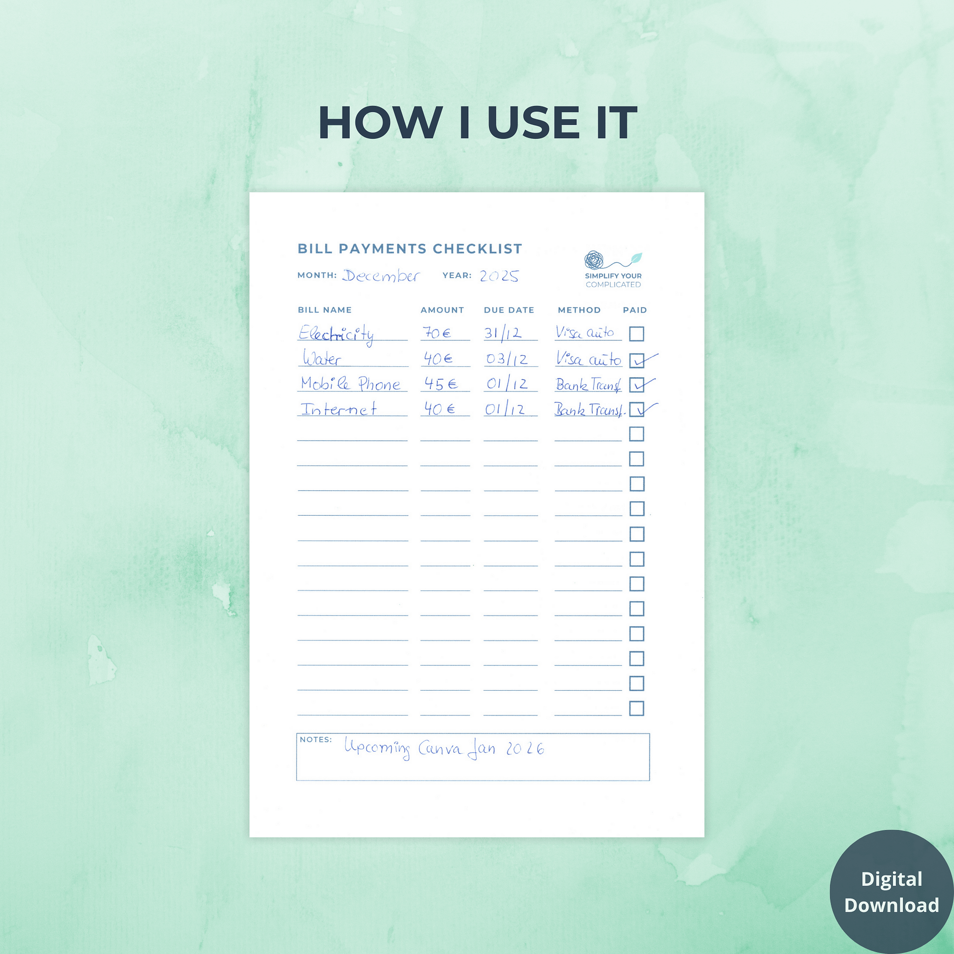 Bill Payments Checklist product image (3)
