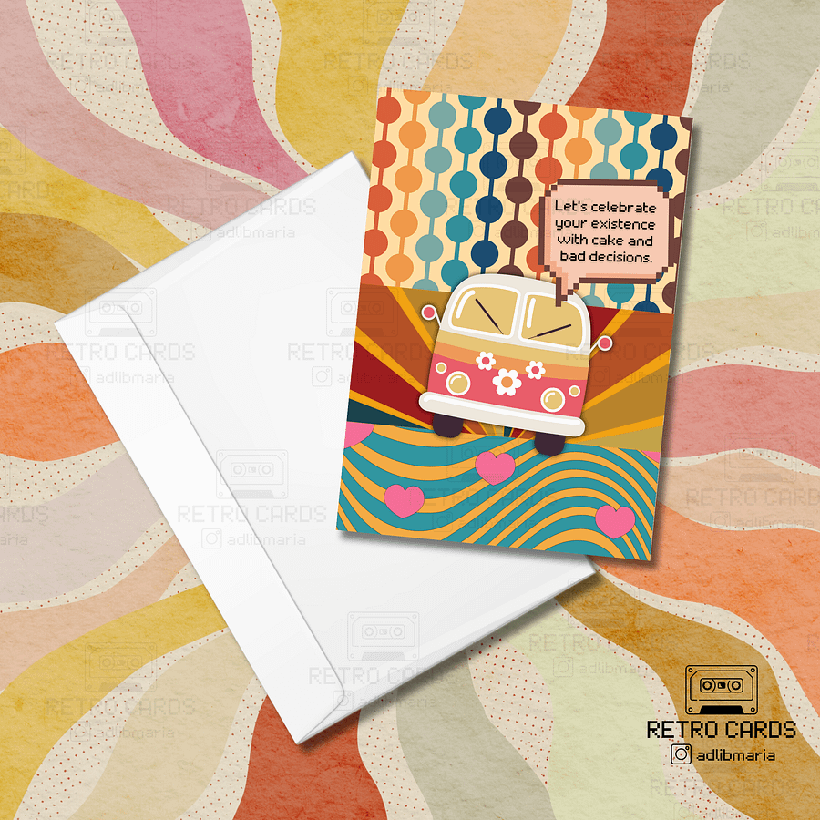 Printable Birthday Card Retro Greeting Card Let's Celebrate with Envelope product image (3)