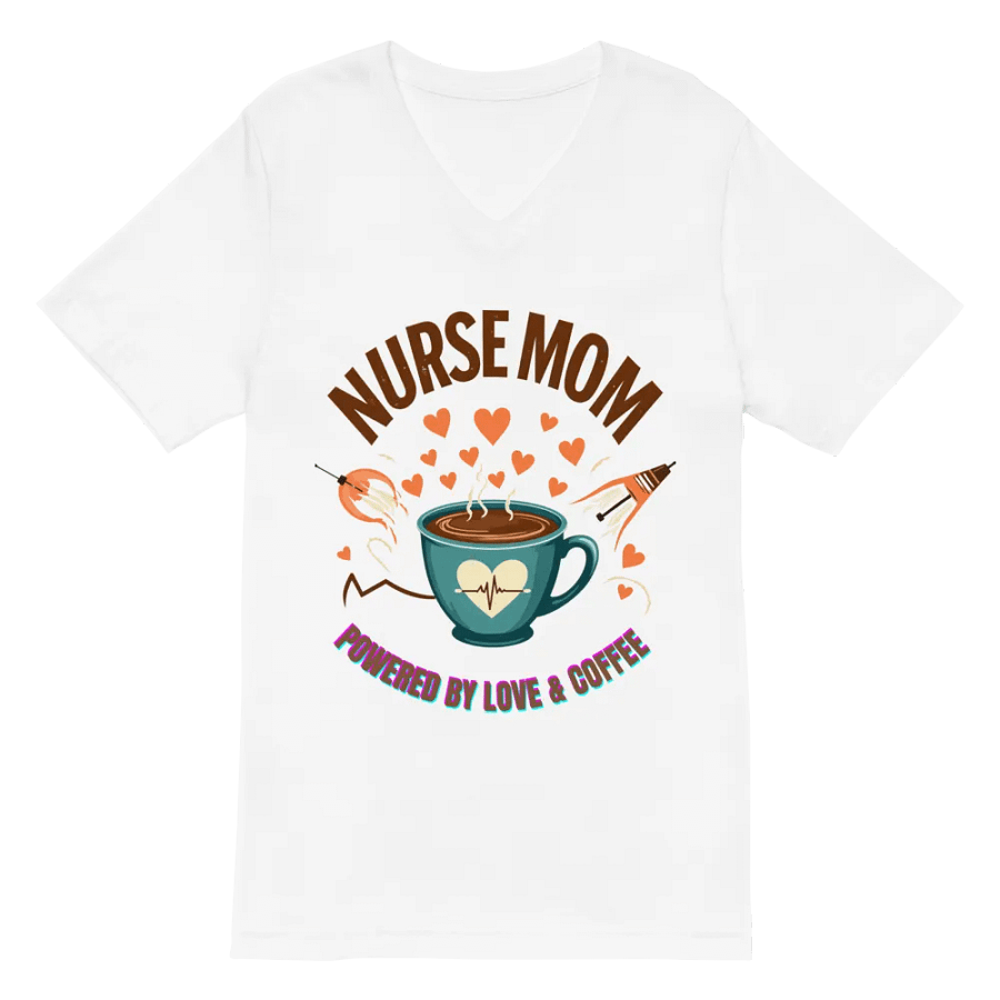 Heartbeat Nurse Mom, powered by coffee V-Neck Tee product image (6)