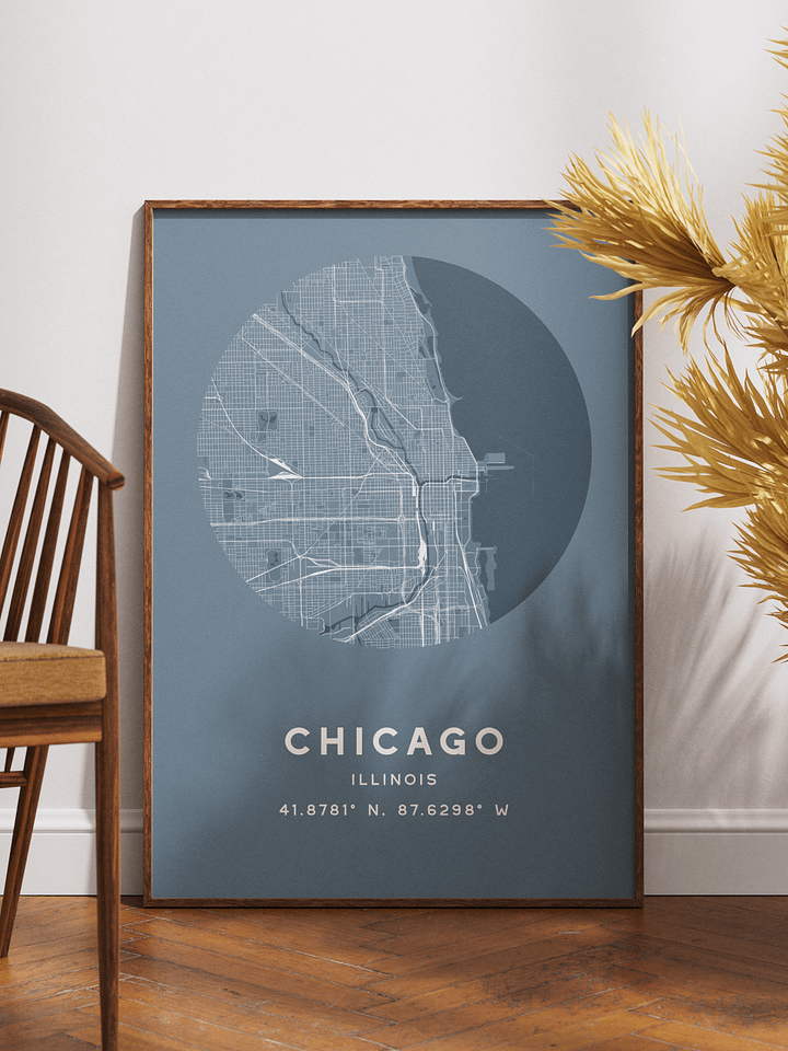 Chicago Street Map Poster – Blue Minimalist Circular City Art product image (1)