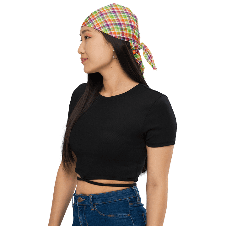 Purple, Orange, and Lime Green Plaid Bandana product image (1)