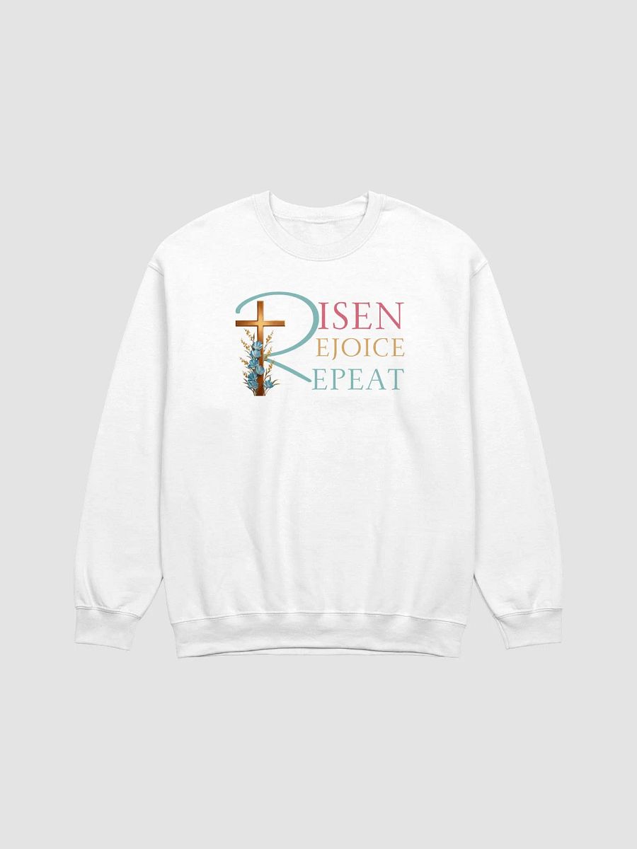 Risen Rejoice Repeat Christian Faith Gildan Sweater product image (2)