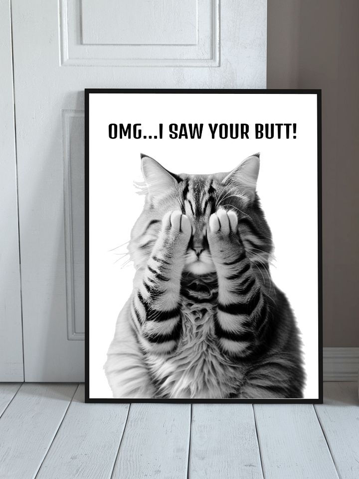 Black and White Cat Covering Eyes Bathroom Downloadable Wall Art product image (2)