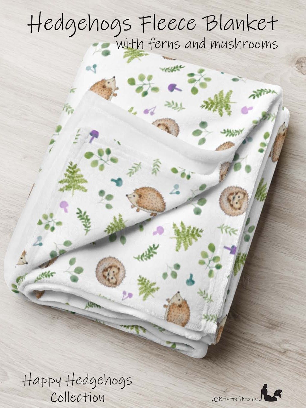 Hedgehogs with Ferns & Mushrooms Fleece Blanket product image (1)