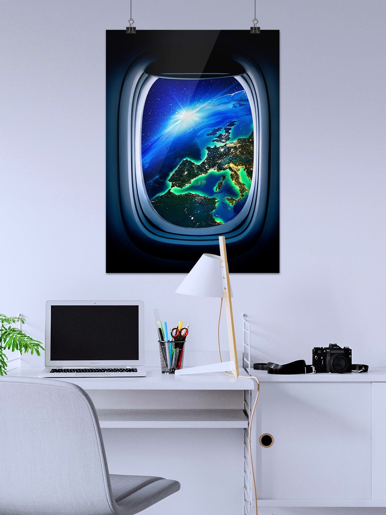 Airplane porthole/window and Earth orbit — Photo paper glossy poster. Space poster, space print, travel gift product image (2)