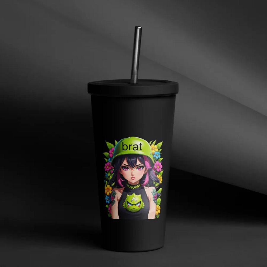Brat 20 oz Tumbler Cup - Black - Insulated Tumbler with a Straw v6 product image (12)