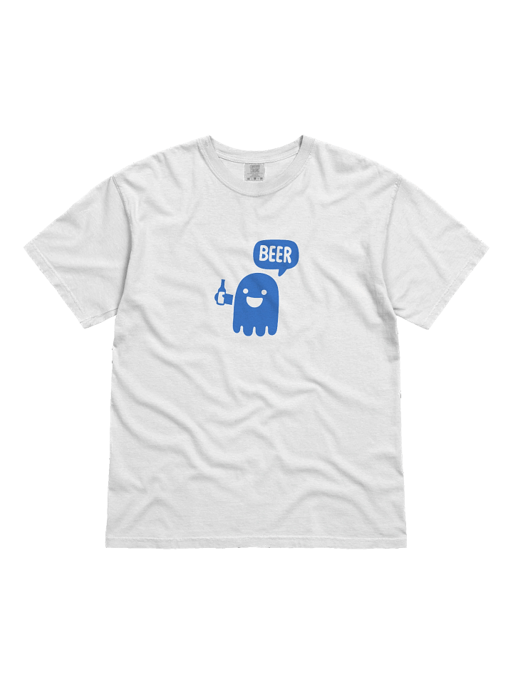 Funny Blue Ghost Beer Graphic T-Shirt – Bold Front Print Tee with Drinking Ghost Design product image (1)