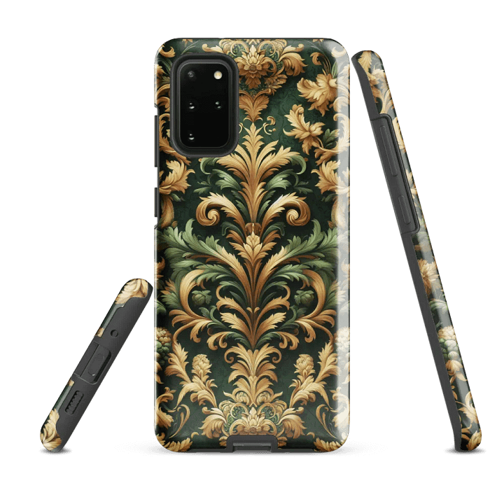 Tough Phone Case for Samsung® - Intricate Green and Gold Rococo Floral Damask Design product image (2)