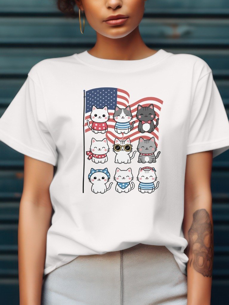 Cute Patriotic Cat T-Shirt – 4th of July Kawaii Kitten USA Flag Tee product image (1)