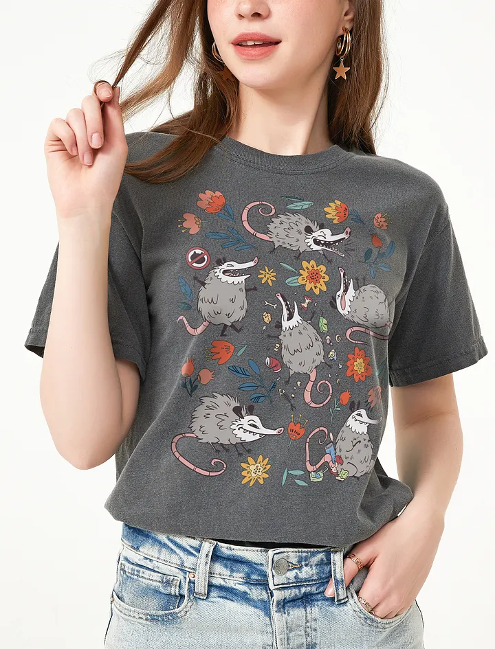 Cottagecore-Style Shirt of Cartoon Opossum | Cottagecore, Goblincore, and Forestcore-Inspired Opossum T-Shirt product image (22)