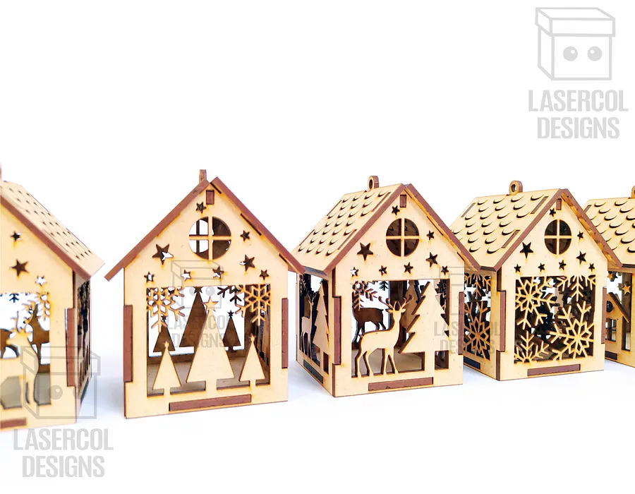 Christmas House Ornaments Set 1 (2 Sizes, 5 Styles) - Laser Cut Files product image (9)
