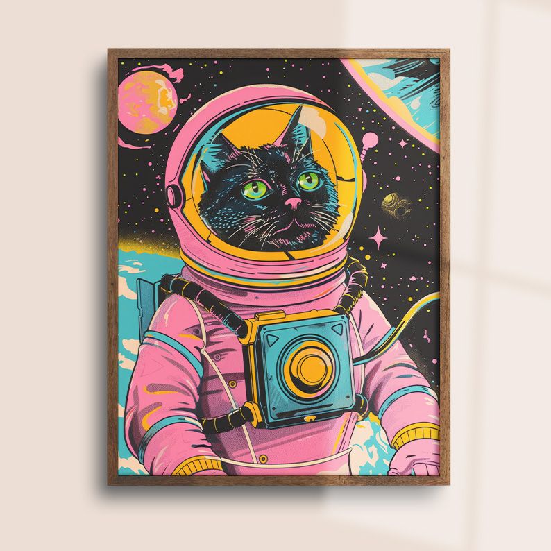 Astronaut Cat in Space Retro Wall Art Print product image (29)