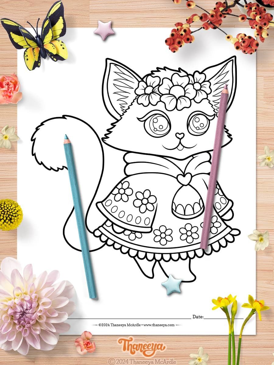 Cat with Heart Balloons - Single Coloring Page product image (2)