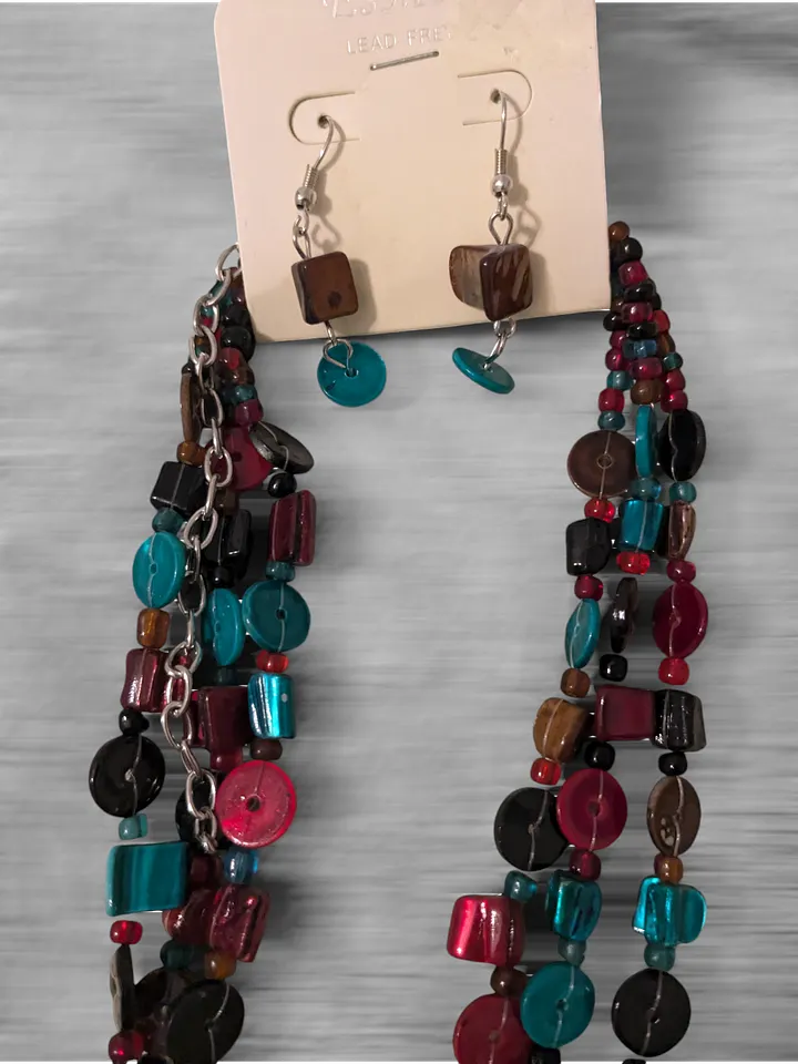 Blue, Red & Brown Necklace and Earring Set product image (2)