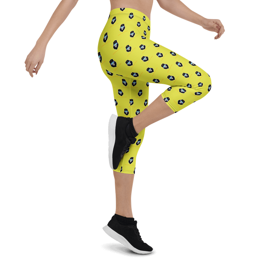 Synthsquatch Fitness Bigfoot Monogram Logo All-Over Print Capri Leggings (Neon Yellow) product image (4)