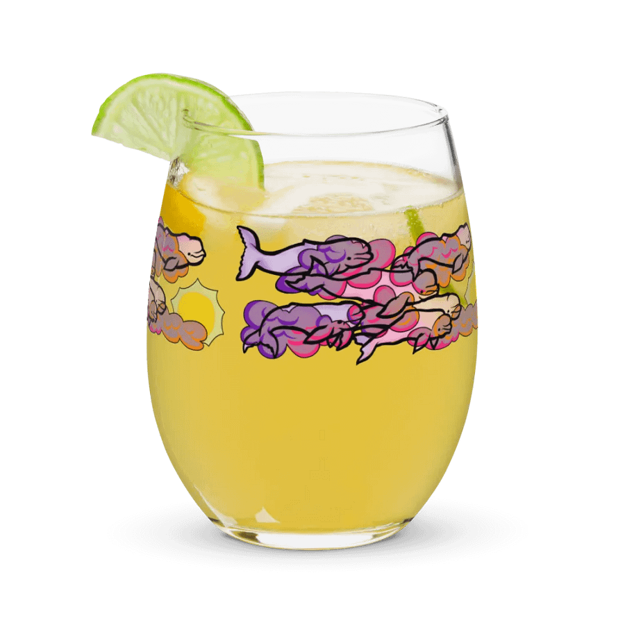 sunset beluga whales stemless wine glass product image (12)