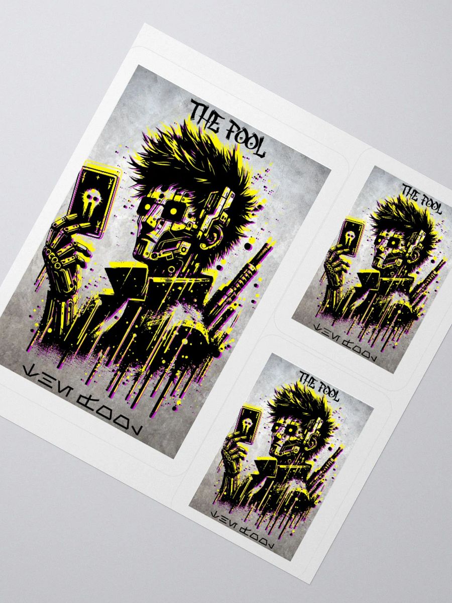 Cyberpunk Tarot Sticker – Futuristic "The Fool" Card with Punk Android & Neon Aesthetic – Sci-Fi Digital Art Decal for Laptops, Journals & More product image (6)