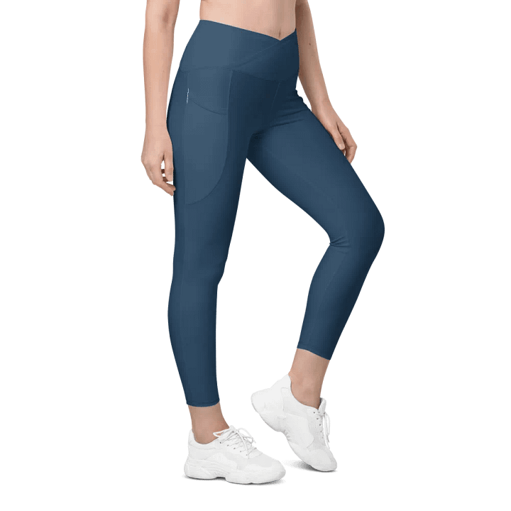 Plain Dark Bluish Gray Light Summer Women's High Waisted Premium Crossover Leggings with Pockets by Treasure Pie product image (1)