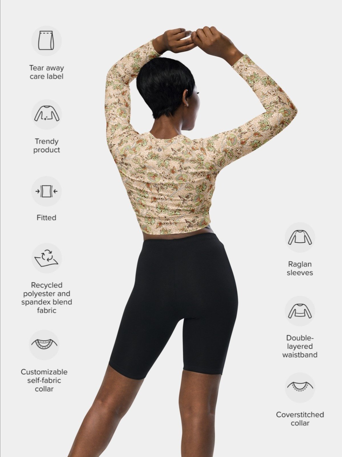 Recycled Crop Top "Elegant Neutral Beige Chintz" product image (5)