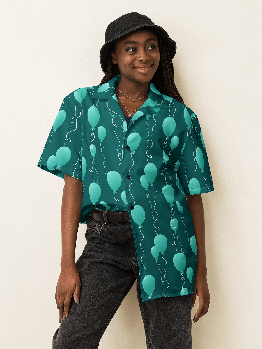 Teal Floating Balloons Oversized Button-Down Shirt product image (10)